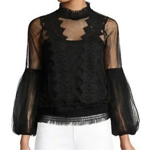 ✨⚡️💥Wednesday Adams vibes Up’s & Downs Goth Black Lace Blouse Long Puffy Sleeve